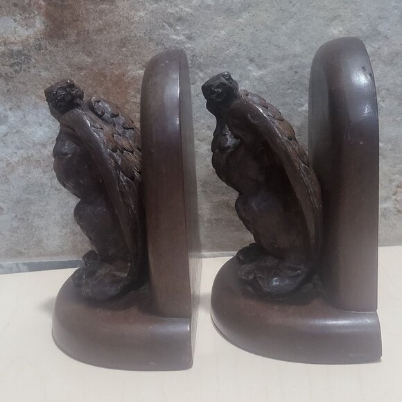 Vintage Pair Wooden Bald Eagle Bookends - Picture 5 of 12